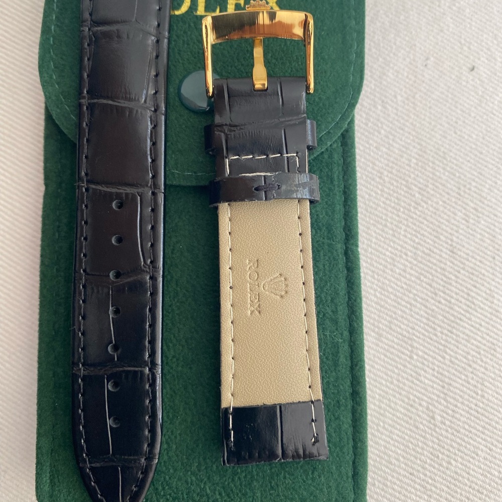 Rolex Black and Cream Leather Watch Strap with Gold Plated Buckle 20mm